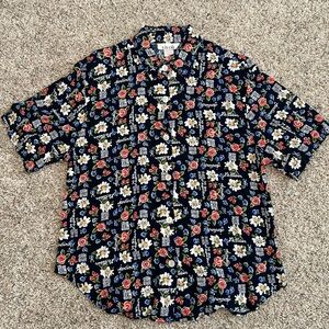 Vintage 90s Vivoli Rayon Floral Matching Set Womens Large Button Shirt and Short